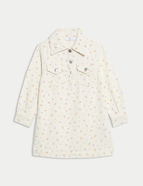 Gaun Denim Motif Bunga Kecil (2-10 Tahun)