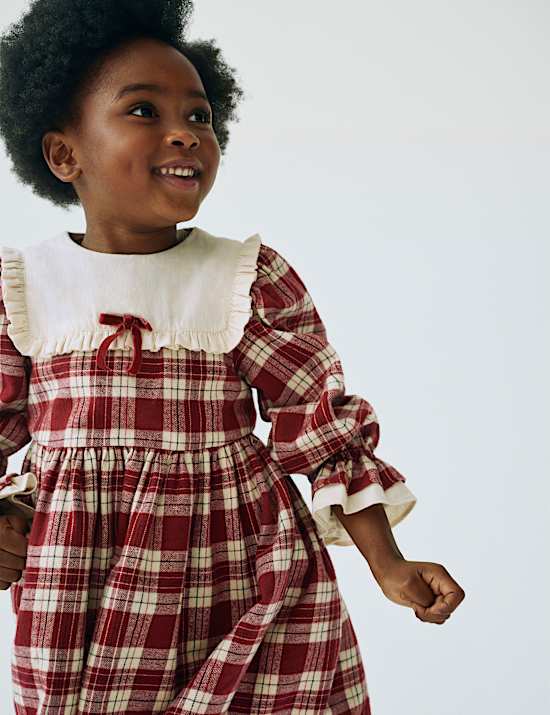 Cotton Rich Checked Party Dress & Tights Set (1-10 Yrs)