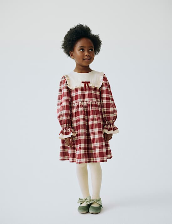 Cotton Rich Checked Party Dress & Tights Set (1-10 Yrs)