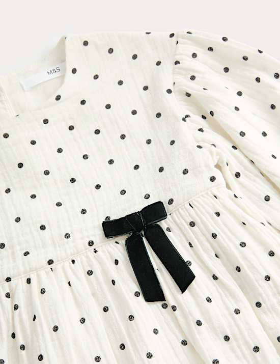 Cotton Rich Polka Dot Dress (1-8 Yrs)