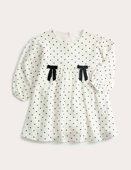 Cotton Rich Polka Dot Dress (1-8 Yrs)