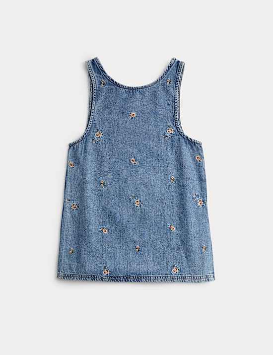 Denim Embroidered Pinafore (2-10 Years)