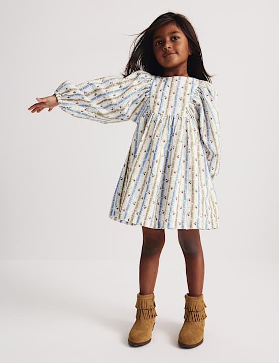 Pure Cotton Striped Floral Dress (1-8 Years)
