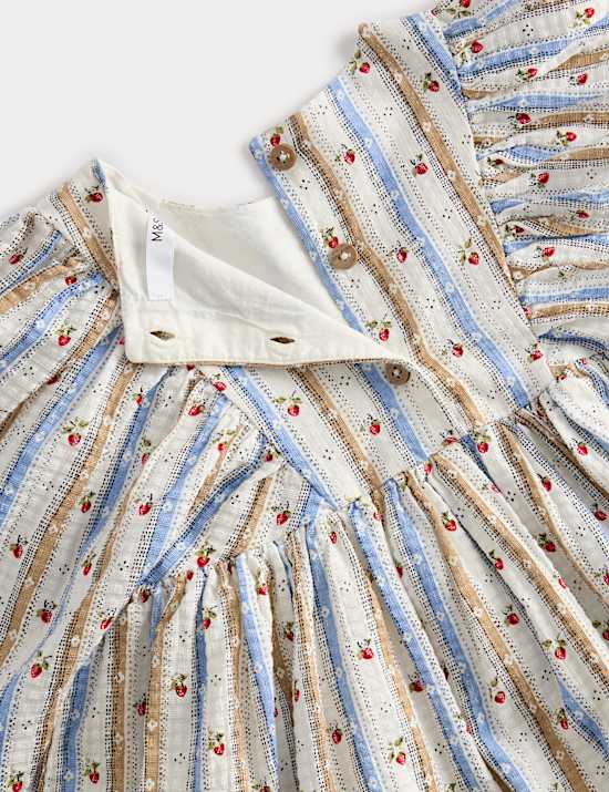 Pure Cotton Striped Floral Dress (1-8 Years)