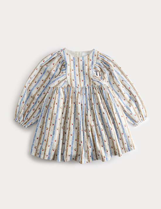 Pure Cotton Striped Floral Dress (1-8 Years)