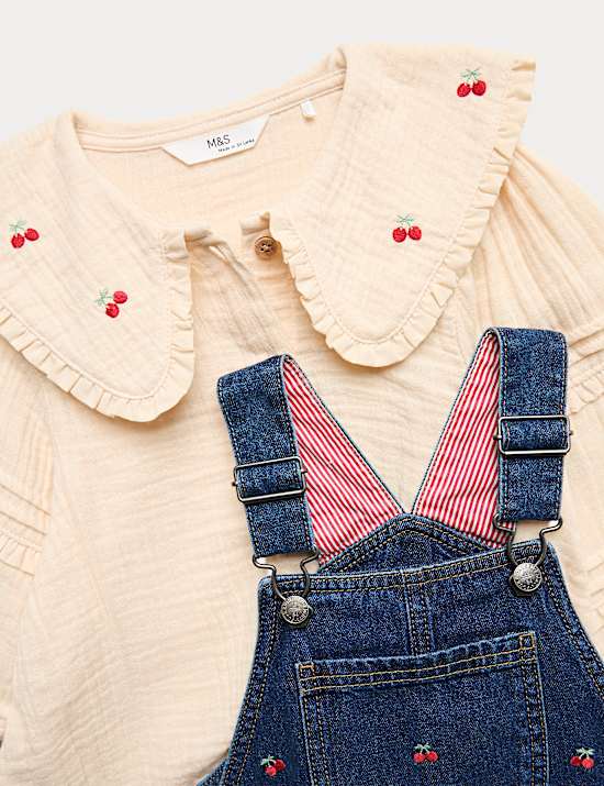Latzhosen-Outfit mit hohem Baumwollanteil und Stickerei (2&ndash;10 J.)