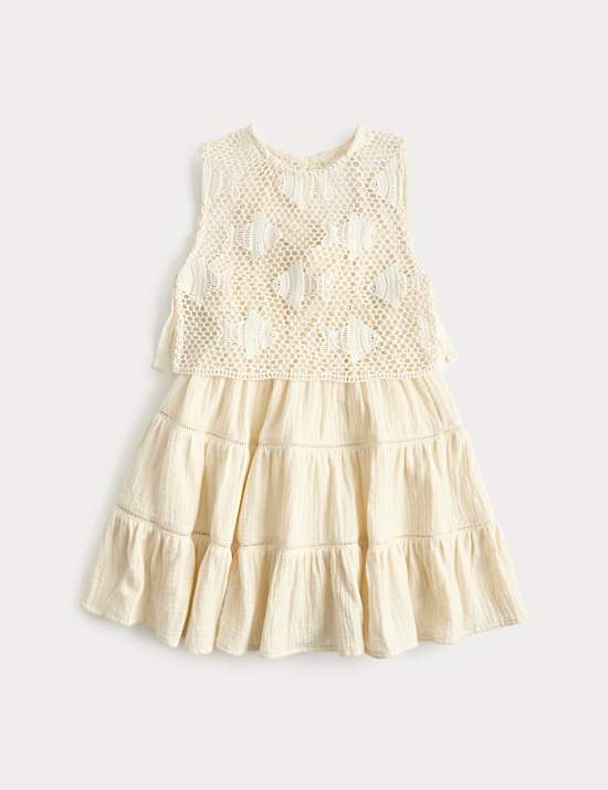 Pure Cotton Crochet Fish Sleeveless Dress (2-10 Yrs)