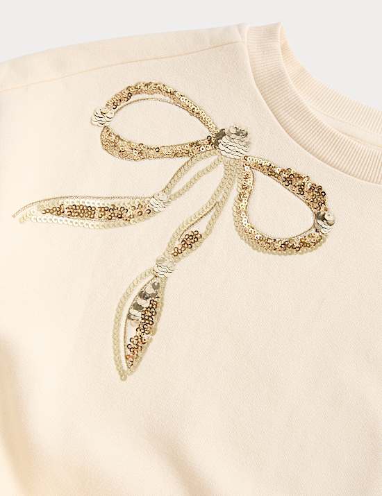 Cotton Rich Sequin Bow Tulle Sweat Dress (2-8 Years)