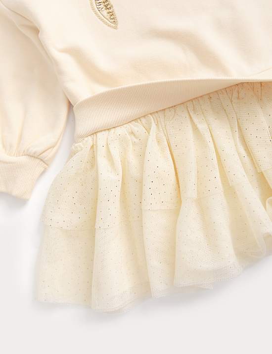 Cotton Rich Sequin Bow Tulle Sweat Dress (2-8 Years)