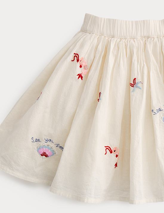 Cotton Rich Embroidered Mini Skirt (2-10 Yrs)