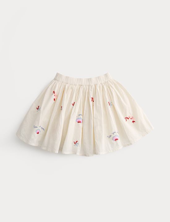 Cotton Rich Embroidered Mini Skirt (2-10 Yrs)