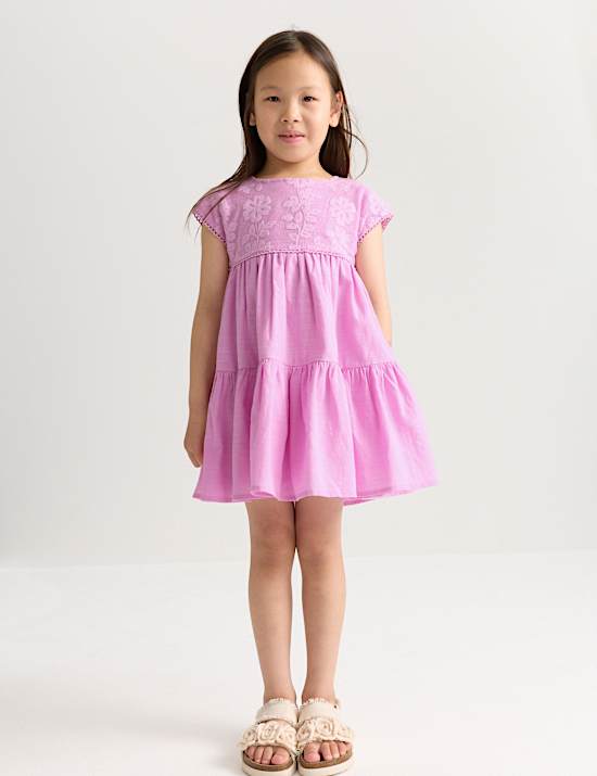 Robe 100 % coton fleuri &agrave; dentelle (du 2 au 10 ans)