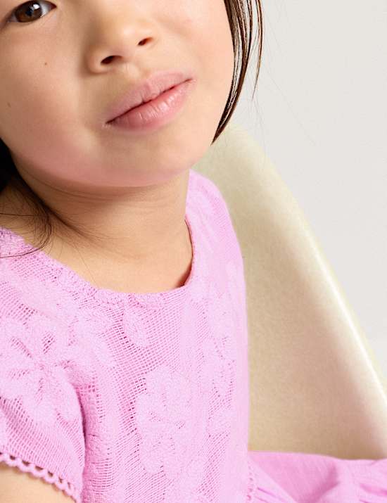 Robe 100 % coton fleuri &agrave; dentelle (du 2 au 10 ans)