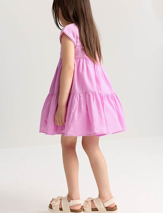 Robe 100 % coton fleuri &agrave; dentelle (du 2 au 10 ans)