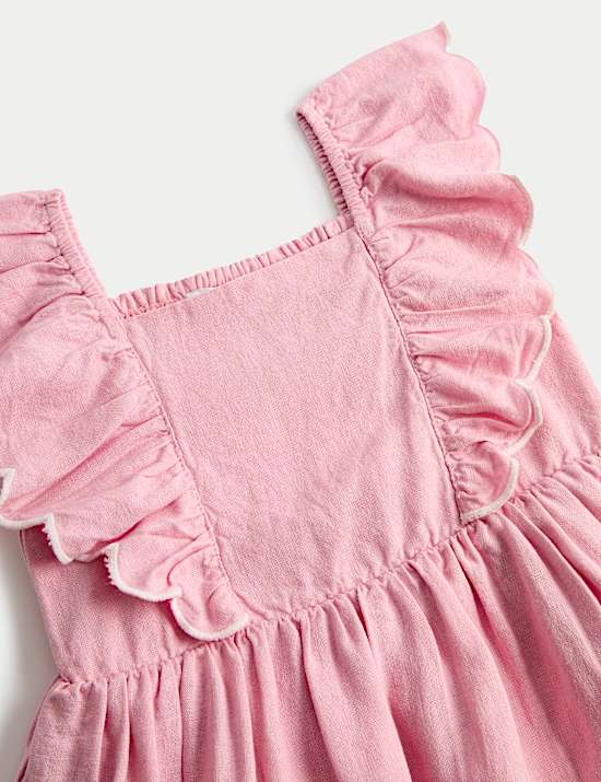 Linen Rich Floral Embroidered Frill Dress (2-10 Years)