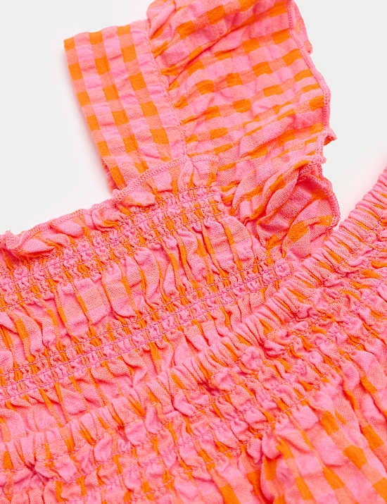 Outfit aus reiner Baumwolle mit Gingham-Muster und R&uuml;schen (2&ndash;8 J.)
