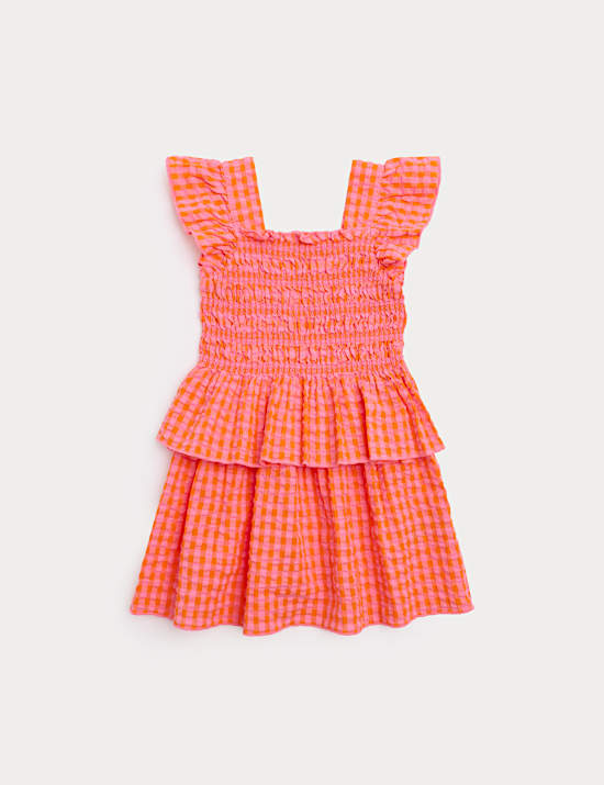 Pure Cotton Gingham Shirred Outfit (2-8 Yrs)