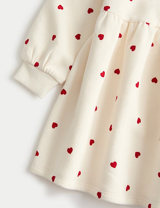 Vestido de algod&oacute;n con estampado de corazones (2-10 a&ntilde;os)