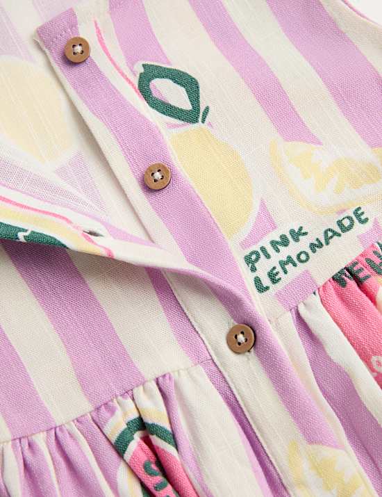 Cotton Rich Fruit Print Striped Woven Dress (2-10 Years)