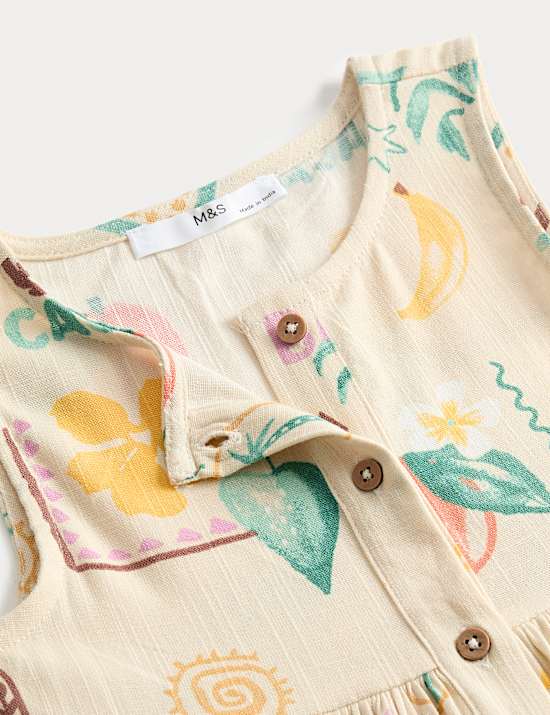 Vestido tejido de algod&oacute;n con estampado de islas (2-10 a&ntilde;os)