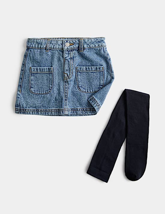 Denim rok van zuiver katoen met maillot (2-8 jaar)