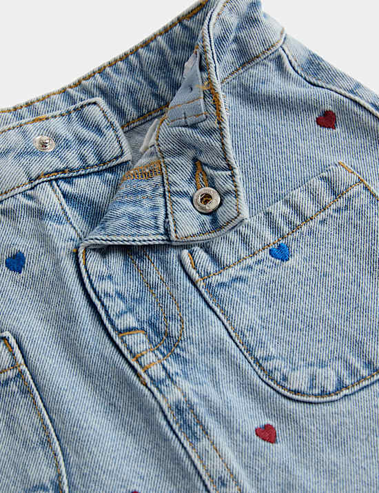 Heart Embroidered Denim Skirt with Tights (2-8 Yrs)