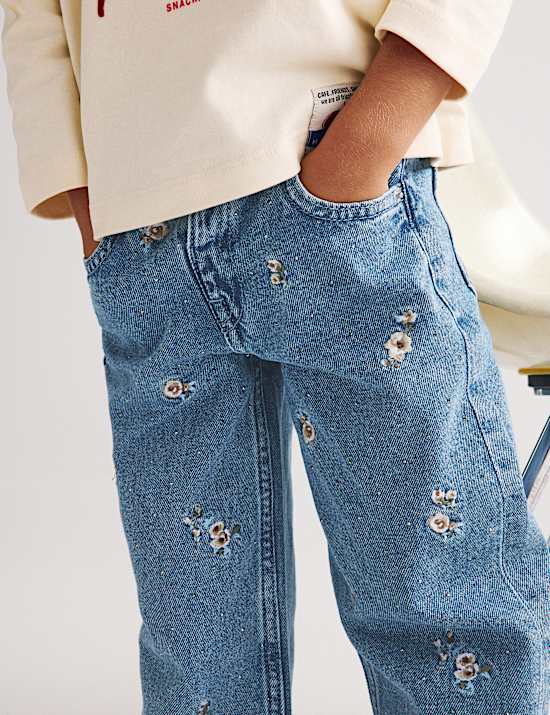 Floral Embroidered Denim Jeans (2-8 Yrs)