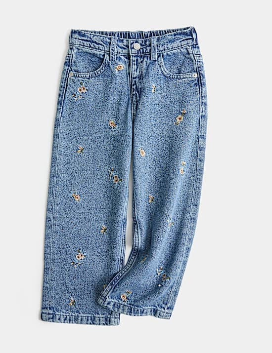 Floral Embroidered Denim Jeans (2-8 Yrs)