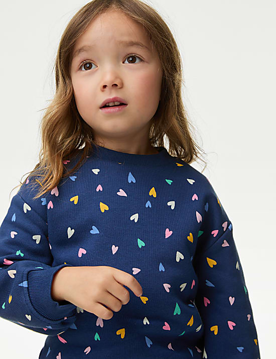 Katoenrijke sweater met hartjesprint (2-8 jaar)