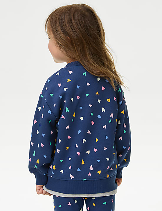 Katoenrijke sweater met hartjesprint (2-8 jaar)