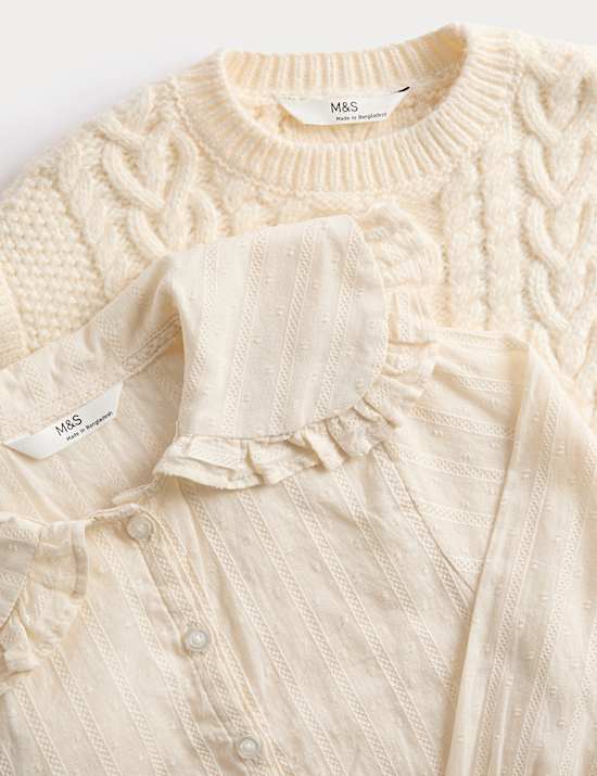 Cotton Blend Knitted Vest & Blouse (2-8 Yrs)