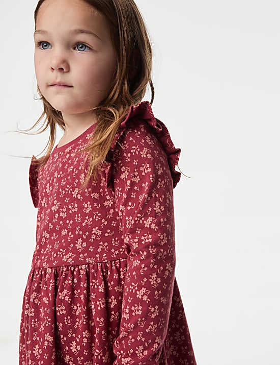 Pure Cotton Floral Frill Sleeve Dress (2-8 Yrs)