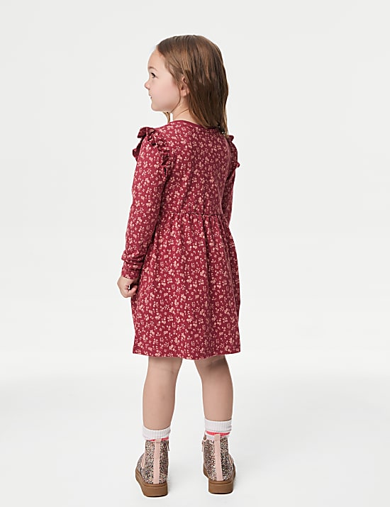 Pure Cotton Floral Frill Sleeve Dress (2-8 Yrs)
