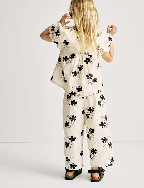 Outfit aus reinem Baumwollgewebe mit Blumenmuster (2–8 J.)