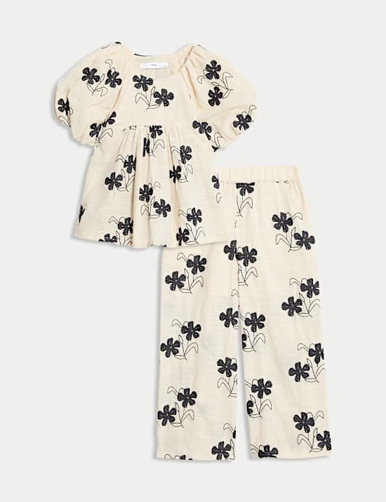 Outfit aus reinem Baumwollgewebe mit Blumenmuster (2–8 J.)