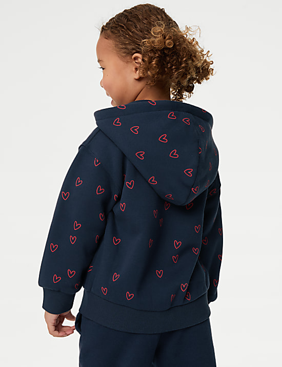 Cotton Rich Heart Print Hoodie (2-8 Yrs)