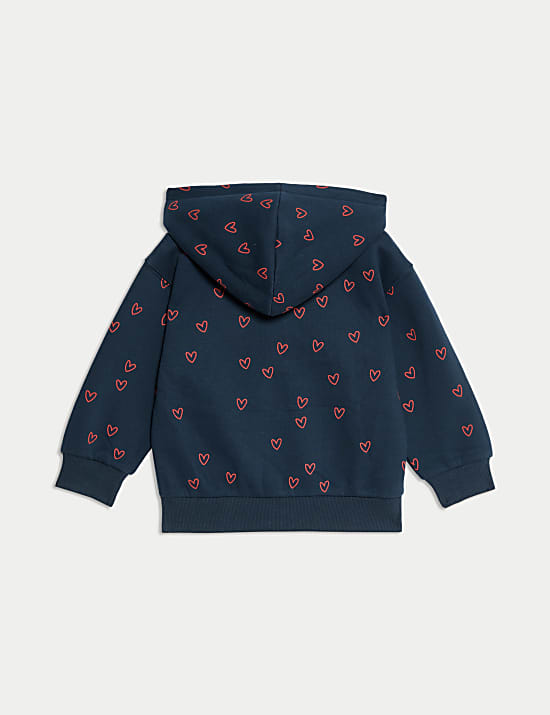 Cotton Rich Heart Print Hoodie (2-8 Yrs)