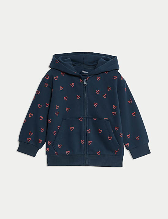 Cotton Rich Heart Print Hoodie (2-8 Yrs)