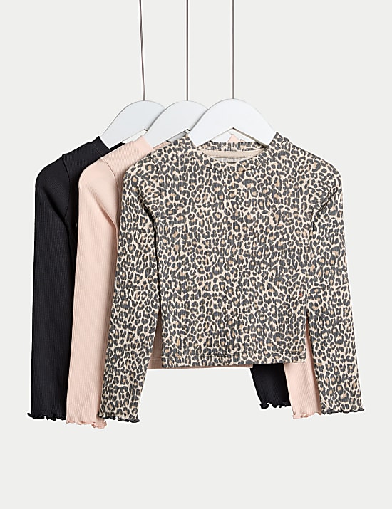 3pk Cotton Rich Ribbed Cropped Tops (2-8 Yrs)