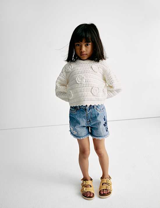 Denim Embroidered Shorts (2-8 Yrs)