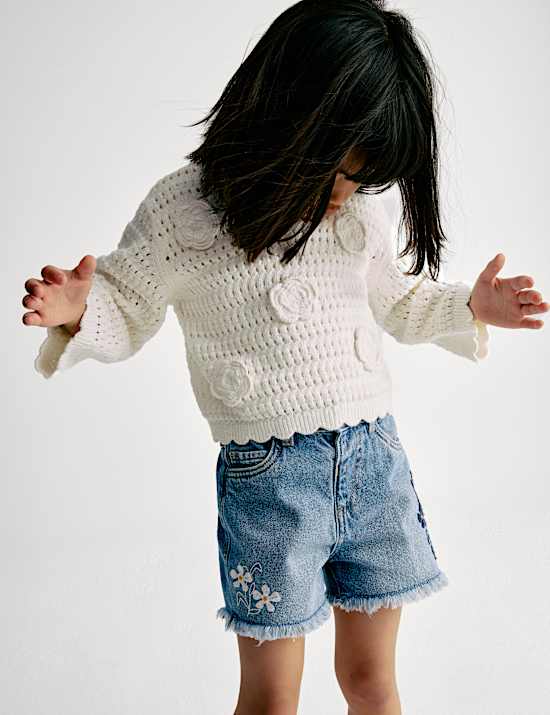 Denim Embroidered Shorts (2-8 Yrs)
