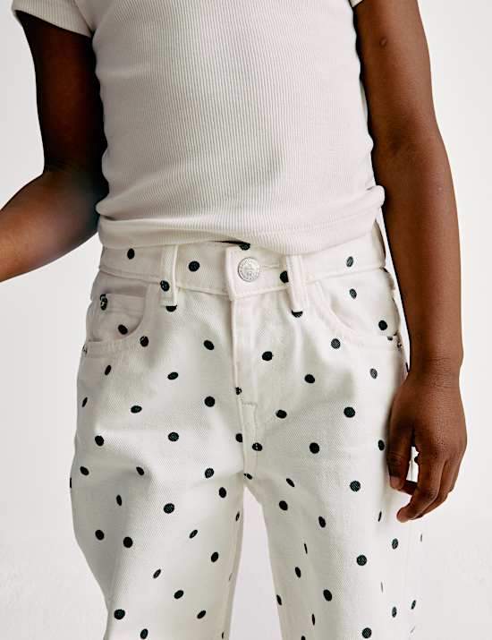 Polka Dot Wide Leg Denim Jeans (2-8 Yrs)