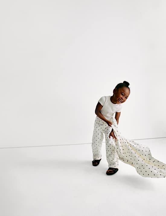 Polka Dot Wide Leg Denim Jeans (2-8 Yrs)