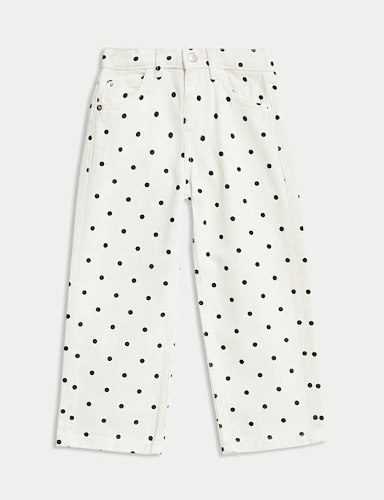 Polka Dot Wide Leg Denim Jeans (2-8 Yrs)
