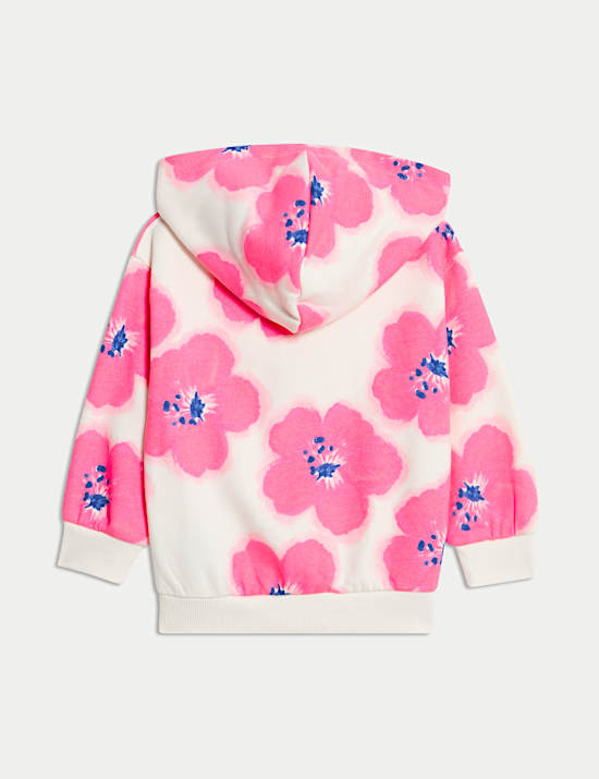 Katoenrijke hoodie met rits en hibiscusprint (2-8 jaar)