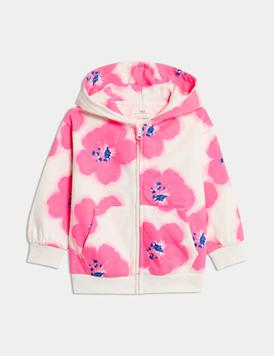 Katoenrijke hoodie met rits en hibiscusprint (2-8 jaar)