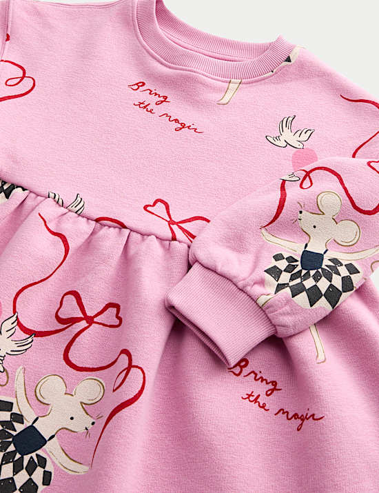 Cotton Rich Printed Sweatshirt Dress (2-8 Yrs)