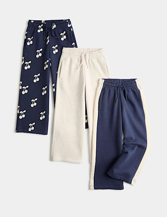 Set van 3 katoenrijke joggingbroeken met wijde pijpen en kersenmotief (2-8 jaar)