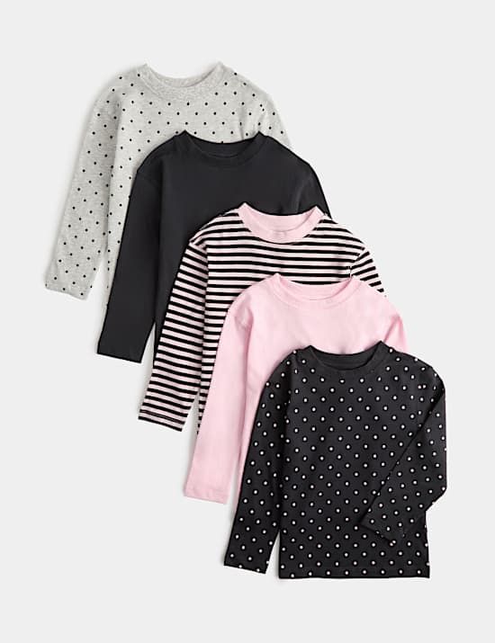 5 Pack Pure Cotton Patterned Tops (2-10 Yrs)