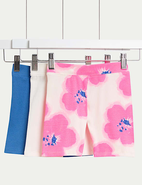 3pk Cotton Rich Floral Cycling Shorts (2-8 Yrs)